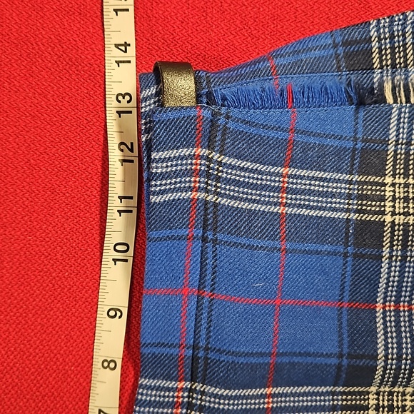 Blue plaid pleated skirt kilt pin accent adjustable sz. 12 wool custom made - Picture 5 of 12